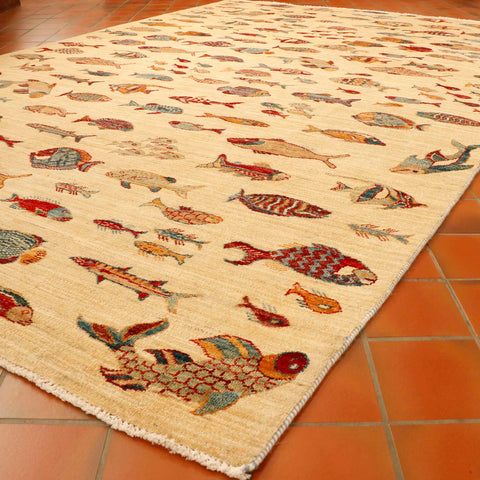 Handmade Afghan Fish design carpet - 30624564