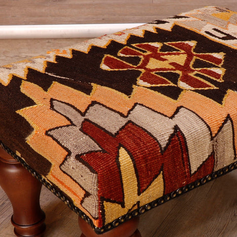 Medium Turkish kilim covered stool - 30624824