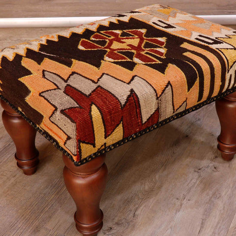 Medium Turkish kilim covered stool - 30624824