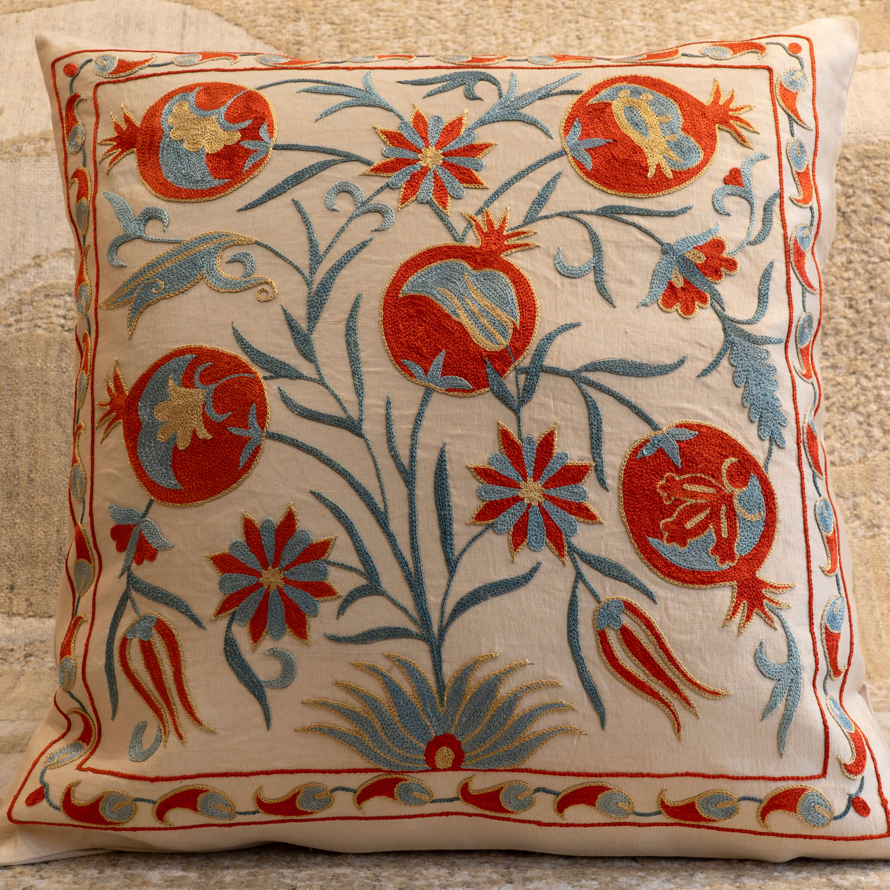 Handmade Uzbek Suzani Silk Cushion - 307746AP
