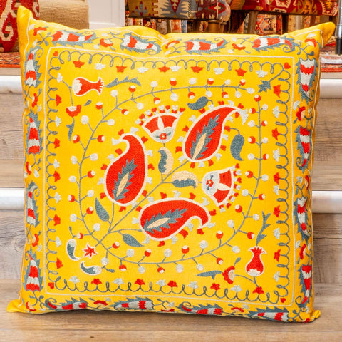 Handmade Uzbek Suzani Silk Cushion - 307746BL
