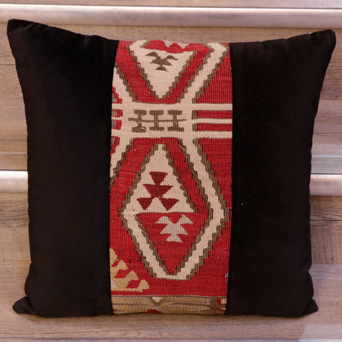 Medium contemporary classic Turkish kilim & velvet cushion - 309092