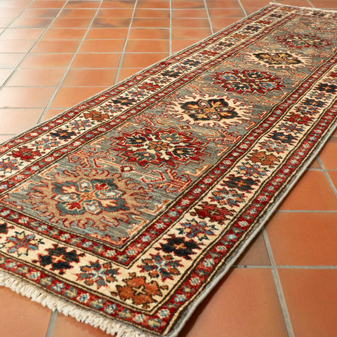 Handmade fine Afghan Kazak short runner - 309453