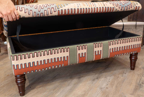 Fine old Turkish Konya Kilim covered ottoman - 309828C