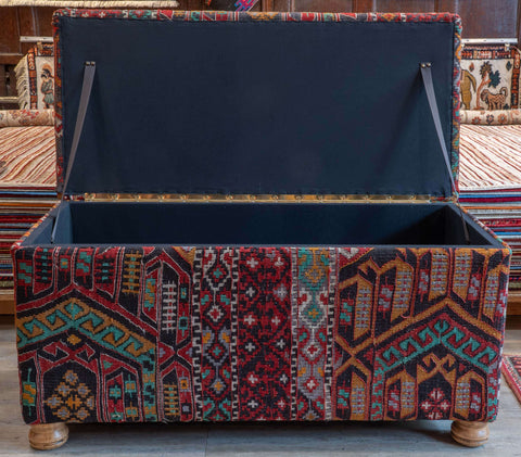 Antique Kilim covered blanket chest - 310393-B