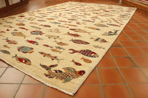 Handmade Afghan Fish design carpet - 30624564