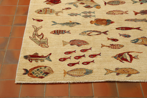 Handmade Afghan Fish design carpet - 30624564