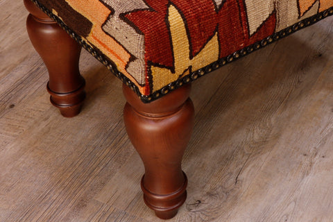 Medium Turkish kilim covered stool - 30624824