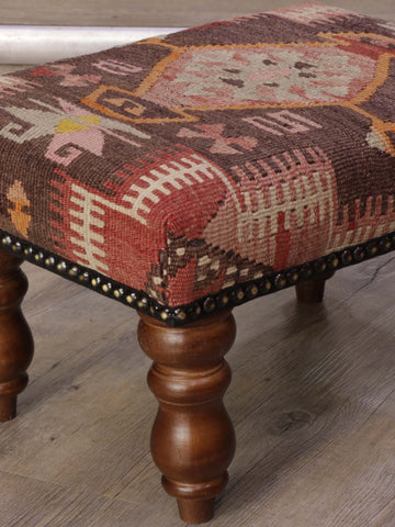 Small handmade Turkish kilim stool - 308947